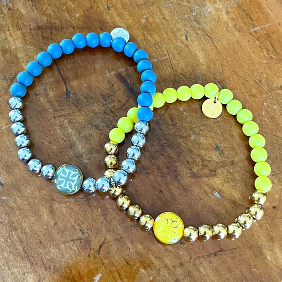 Rustic Cuff Set of Two Silicone and Beaded stretch Bracelets Logo - Picture 1 of 2